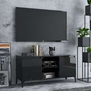 Usra High Gloss TV Stand With 2 Doors And Shelf In Black