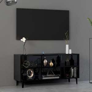 Usra High Gloss TV Stand In Black With Black Metal Legs