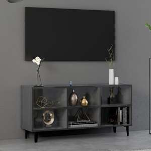 Usra High Gloss TV Stand In Grey With Black Metal Legs