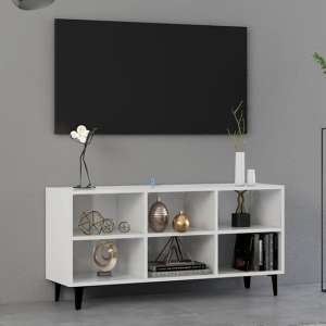 Usra High Gloss TV Stand In White With Black Metal Legs