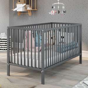 Uvatera Wooden Baby Cot With Slatted Frame In Matt Grey
