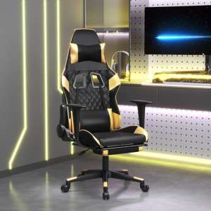 Valdez Faux Leather Massage Gaming Chair In Black And Gold