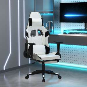 Valdez Faux Leather Massage Gaming Chair In White And Black