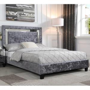 Agalia King Size Bed In Crushed Velvet Silver With Mirror Edge 