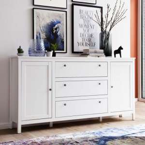 Valdo Wooden Sideboard In White With 2 Doors 3 Drawers