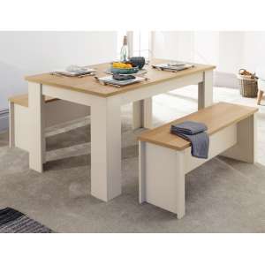 Loftus Wooden Dining Table With 2 Benches In Cream