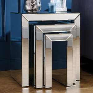 Valencia Glass Trio Nest of Tables In Mirrored