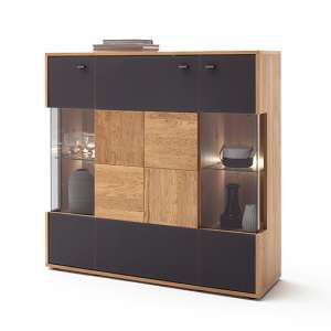 Valencia LED Large Wooden Highboard In Bianco Oak And Anthracite