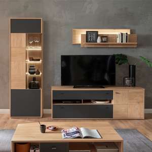 Valencia LED Living Room Furniture Set 1 In Oak And Anthracite