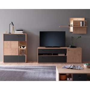 Valencia LED Living Room Furniture Set 2 In Oak And Anthracite