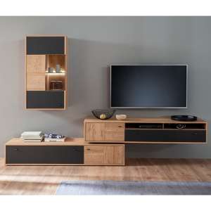Valencia LED Living Room Furniture Set 3 In Oak And Anthracite