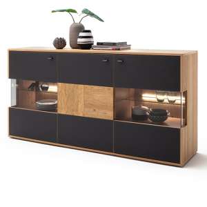 Valencia LED Wooden Sideboard In Bianco Oak And Anthracite