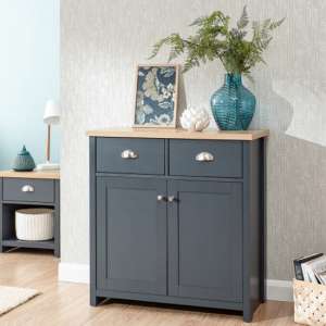 Loftus Wooden 2 Doors Compact Sideboard In Slate Blue And Oak
