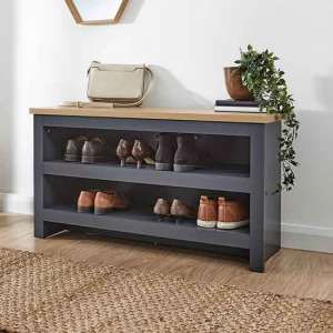 Loftus Wooden Shoe Bench In Slate Blue And Oak