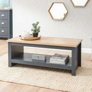 Loftus Wooden Undershelf Coffee Table In Slate Blue And Oak
