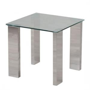 Danby Glass Side Table In Clear With Polished Steel Base