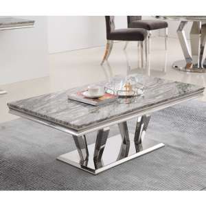Valentino Grey Marble Coffee Table With Silver Steel Legs