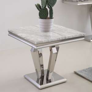 Valentino Grey Marble Side Table With Chrome Steel Legs