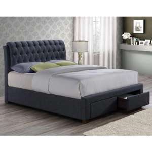 Valentino Fabric King Size Bed In Charcoal With 2 Drawers
