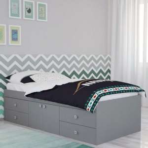 Valerie Kids Single Bed In Grey With 2 Doors And 4 Drawers