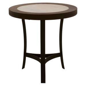 Vance Wooden Marble Top Side Table With Black Curved Base