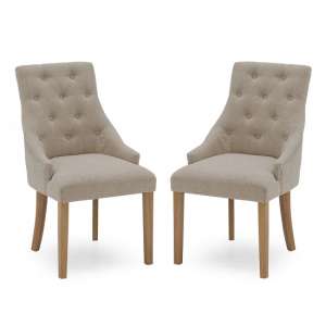 Vanille Linen Dining Chair In Beige With Oak Legs In A Pair