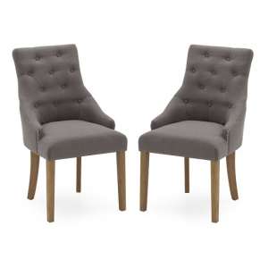Vanille Linen Dining Chair In Grey With Oak Legs In A Pair