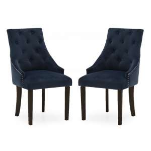 Vanille Velvet Dining Chair In Blue With Wenge Legs In A Pair