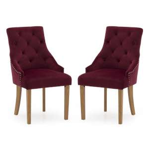 Vanille Velvet Dining Chair In Crimson With Oak Legs In A Pair