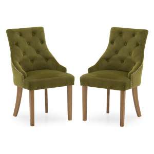 Vanille Velvet Dining Chair In Moss With Oak Legs In A Pair