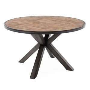 Vanya Round Wooden Dining Table In Light Brown With Metal Legs