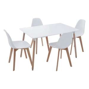 Varbor Wooden Dining Table With 4 Chairs In White And Natural