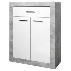 Varna Shoe Cabinet In Structure Concrete And Glossy White