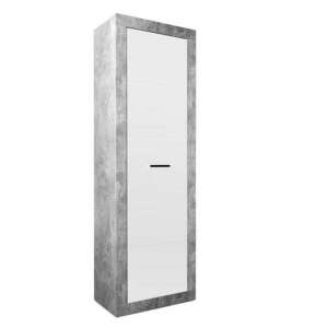 Varna Hallway Cupboard In Structure Concrete And Glossy White