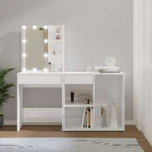 Varro High Gloss Dressing Set In White With 1 Cabinet And LED