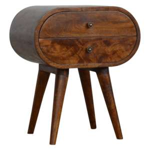 Vary Wooden Circular Bedside Cabinet In Chestnut With 2 Drawers