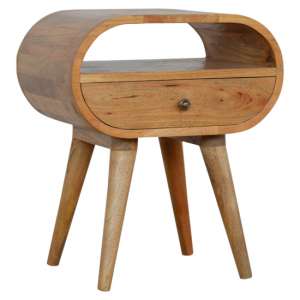Vary Wooden Circular Bedside Cabinet In Oak Ish With Open Slot