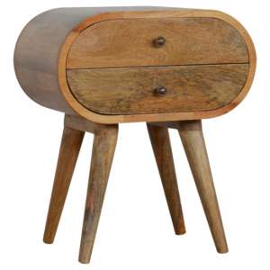 Vary Wooden Circular Bedside Cabinet In Oak Ish With 2 Drawers