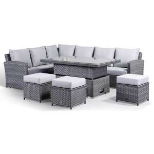 Vaslui Lounge Corner Sofa With Rising Dining Table In Grey