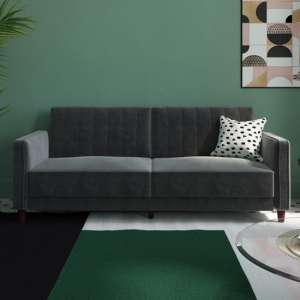 Purfleet Velvet Upholstered Pin Tufted Sofa Bed In Grey