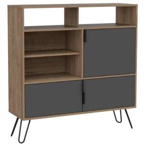 Veritate Wooden High Sideboard In Bleached Oak And Grey