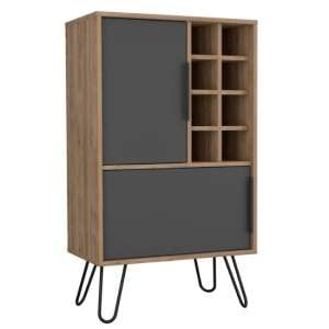 Veritate Wooden Wine Cabinet In Bleached Oak And Grey