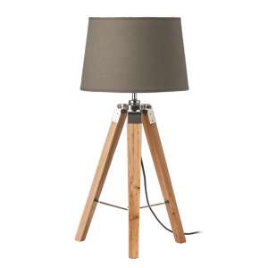 Vegno Grey Fabric Shade Table Lamp With Natural Tripod Base