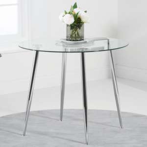 Carilena Round Glass Dining Table In Clear With Chrome Legs