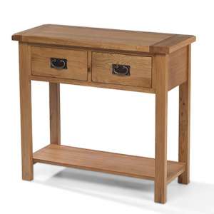 Velum Wooden Console Table In Chunky Solid Oak With 2 Drawers