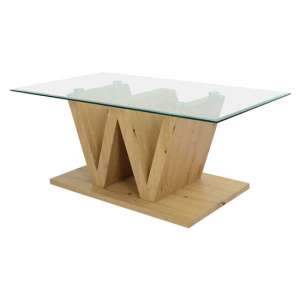 Vemo Clear Glass Coffee Table With Artisan Oak W-Type Base