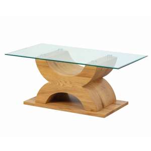 Vemo Clear Glass Coffee Table With Wild Oak X-Type Base