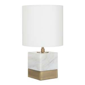 Vencro White Marble Accent Table Lamp With Cream Shade