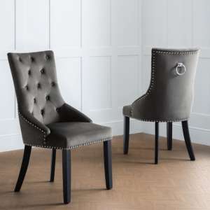 Valene Knockerback Grey Velvet Dining Chairs In Pair