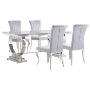 Venica Grey Marble Dining Table With 4 Liyam Grey Chairs